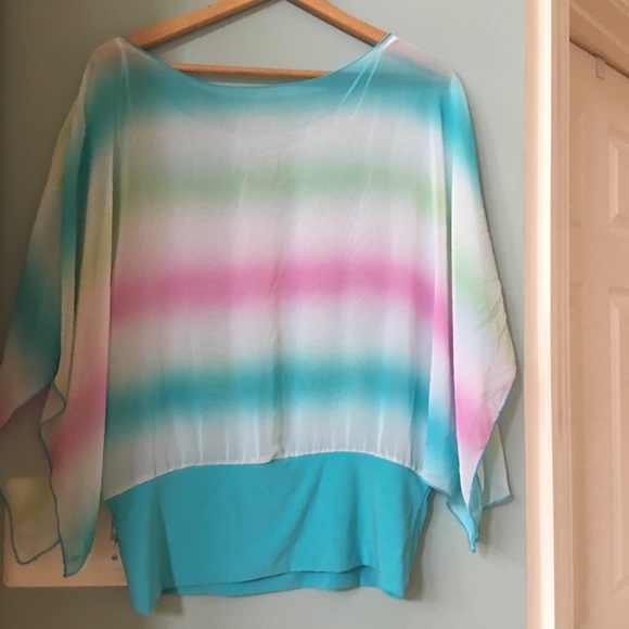 Rainbow sheer watercolor stripe tunic white - Picture 8 of 8